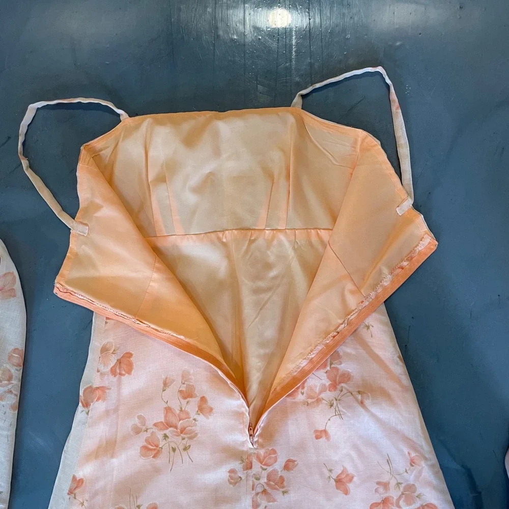 Vintage Peach Floral Cottagecore Maxi Dress S Matching Shawl Orange Gown Fairy